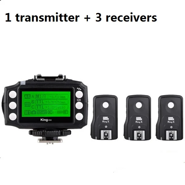 

Free shipping!Pixel King Pro for Nikon 1 transmitter + 3 receivers LCD wireless TTL flash trigger for Nikon camera