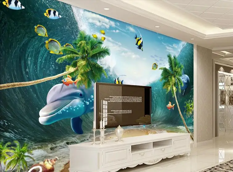Goedkoop Aangepaste mural behang Dolfijn Coco wallpapers voor woonkamer Achtergrond muur Home Improvement Vliesbehang