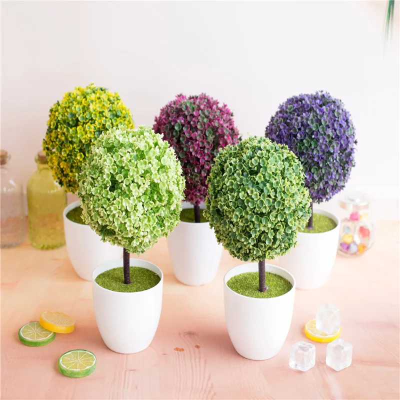 

Cherry Blossom Ball Potted Artificial Flower Bonsai Trigeminal Festival Home Fake Flowers Decorations