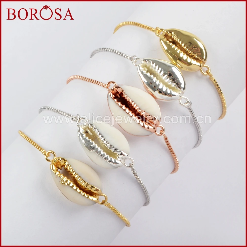 Регулируемые браслеты BOROSA из натуральной раковины Cowrie модные бриллиантовые