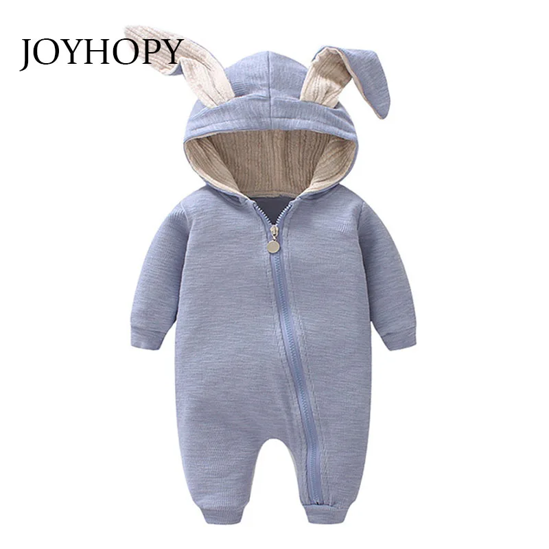 JOYHOPY/1 шт.; Детский комбинезон с капюшоном с милым кроликом и длинными рукавами; детская одежда; хлопковые комбинезоны для новорожденных