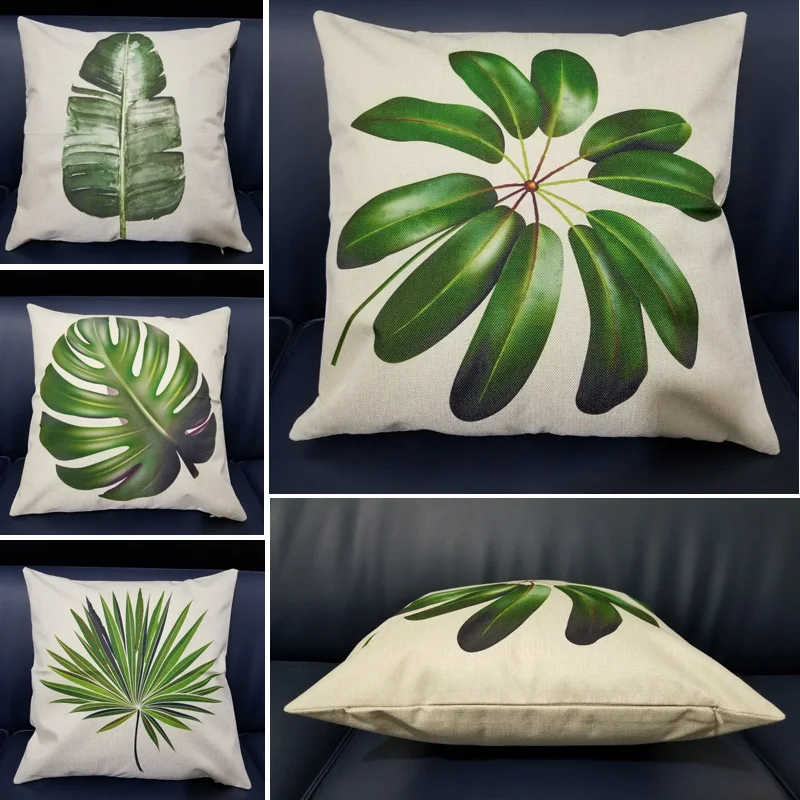 

Sofa Decorative Cushion Cover Tropical Plant Leaf Pillow Pillowcase Cotton Linen 45x45cm Throw Pillow Home Decor Pillowcover