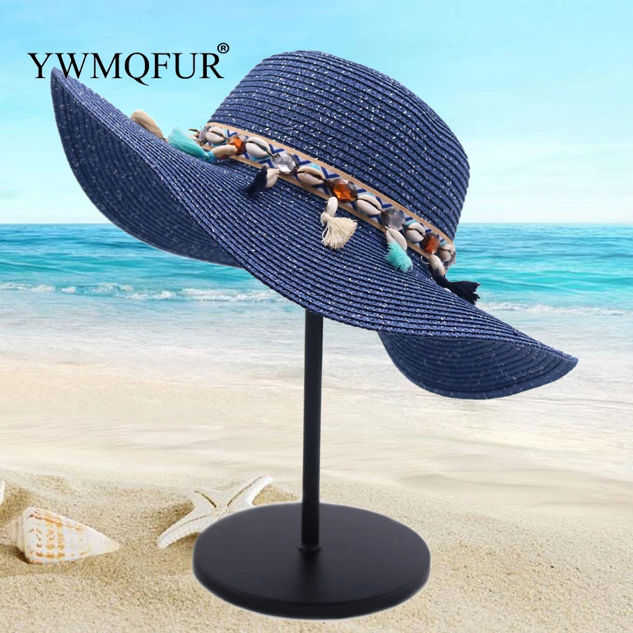 

YWMQFUR summer straw hat women big wide brim beach hat sun hat foldable sun block UV protection panama hat bone chapeu feminino