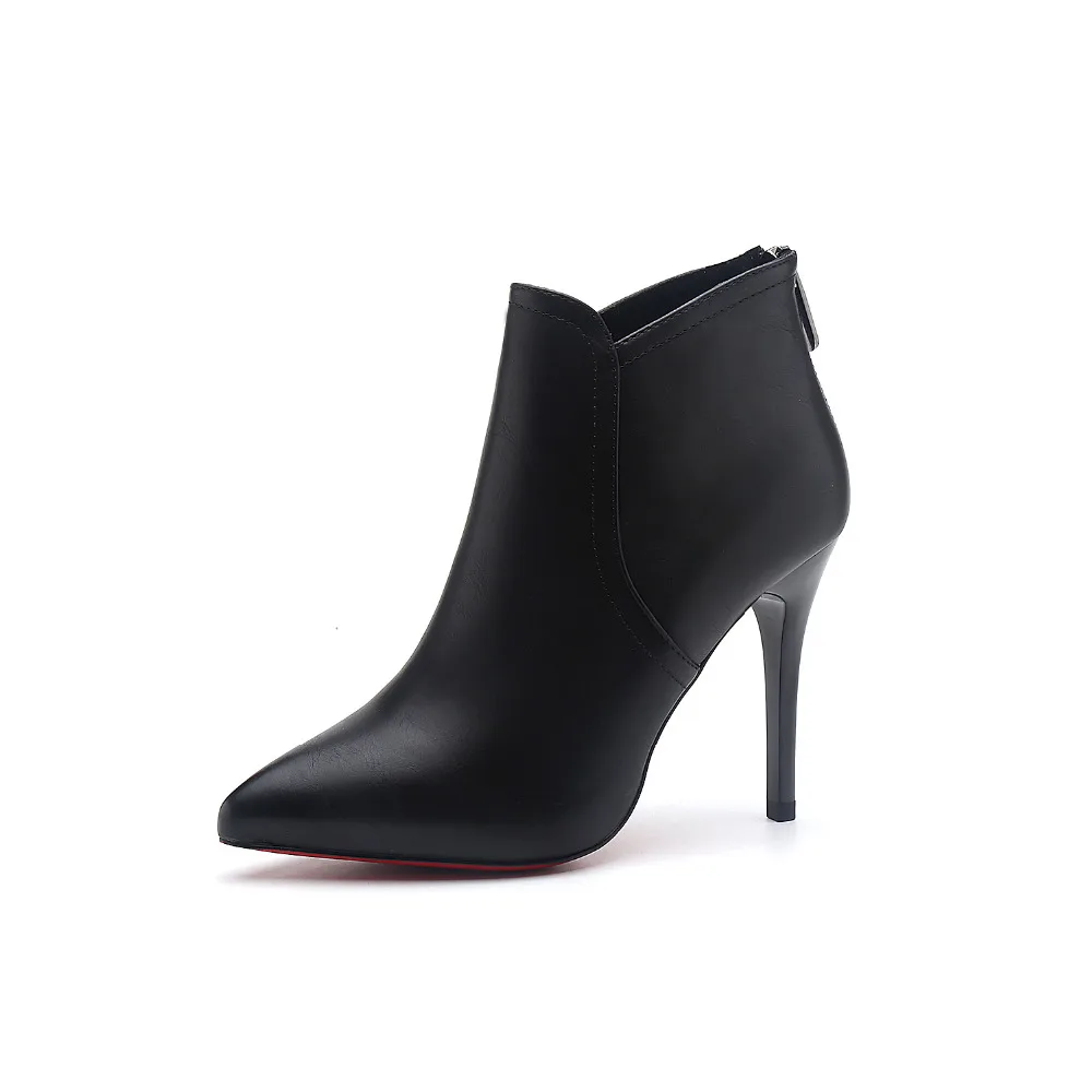 high heel black leather boots