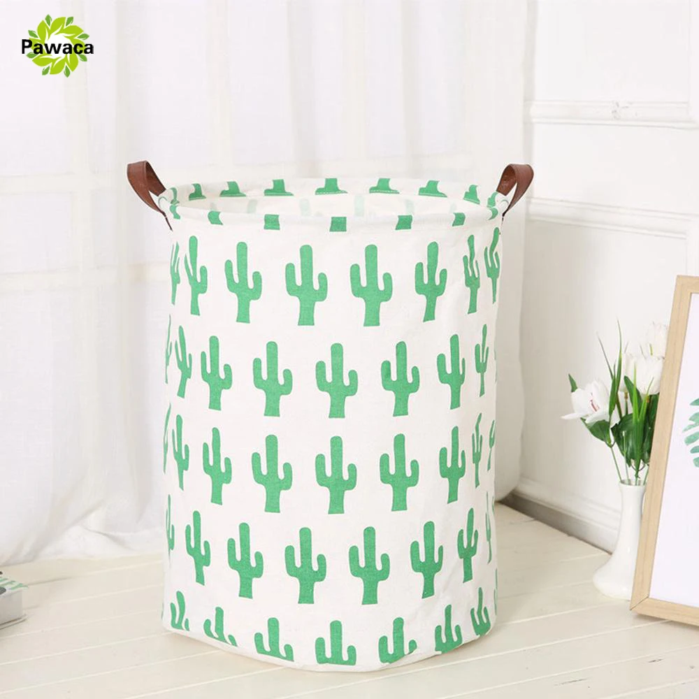 

Collapsible Laundry Basket Large Sized Waterproof Coating Foldable Round Laundry Hamper Cactus Bird Storage Bag with Handles