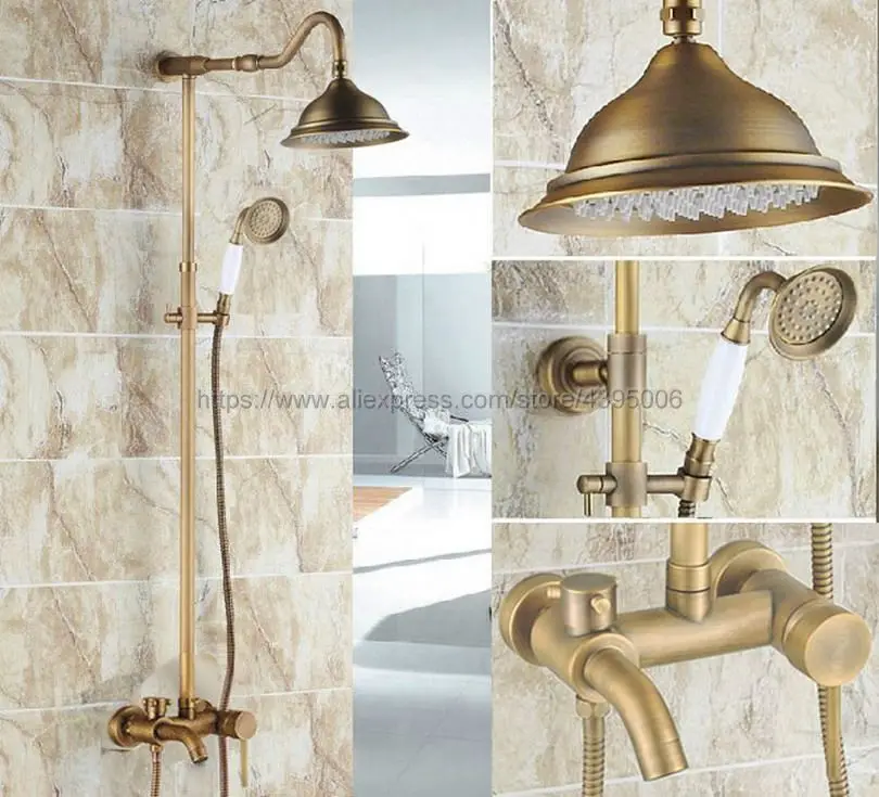 Antique Brass Rainfall Shower Set Faucet + Tub Mixer Tap + Handheld Shower Spray Wall Mounted Brs222 Antique Brass Rainfall Shower Set Faucet + Tub Mixer Tap + Handheld Shower Spray Wall Mounted Brs222