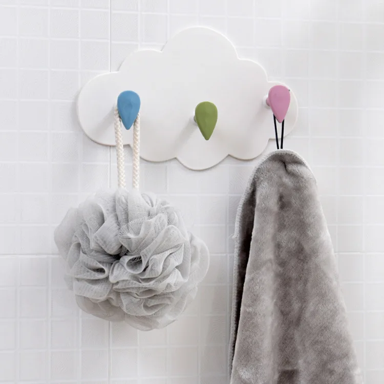 

Kitchen bathroom multi-functional hook cartoon cloud shape towel cap gown key wall hook