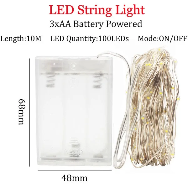2/5/10M Медный провод светодиодный гирлянды Ночные Огни праздничного освещения для гирлянды Фея Рождественская елка Свадебная вечеринка украшения - Emitting Color: 10m    3AA   Battery