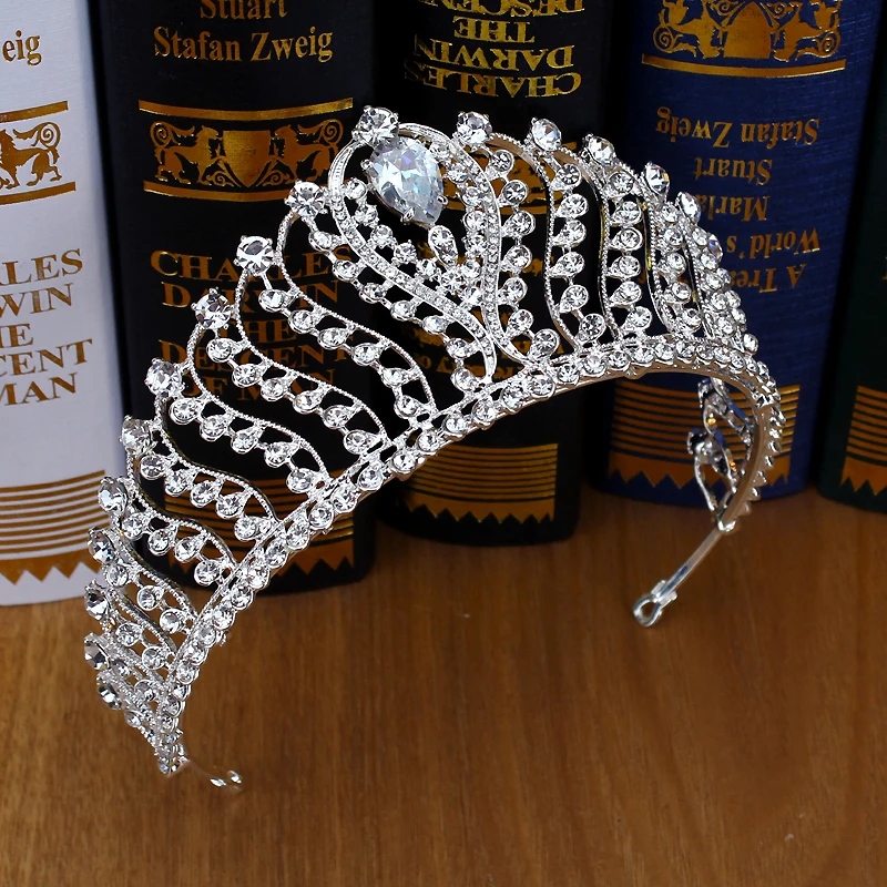 Серебряный кристалл лист принцесса диадема Стразы свадебная диадема цветок невесты корона для женщин повязки на голову Пышные свадебные украшения для волос