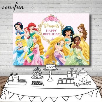 

Sensfun Cartoon Princess Photography Backdrop Pink Flower Gold Frame Girls Birthday Party Backgrounds For Photo Studio 7x5FT