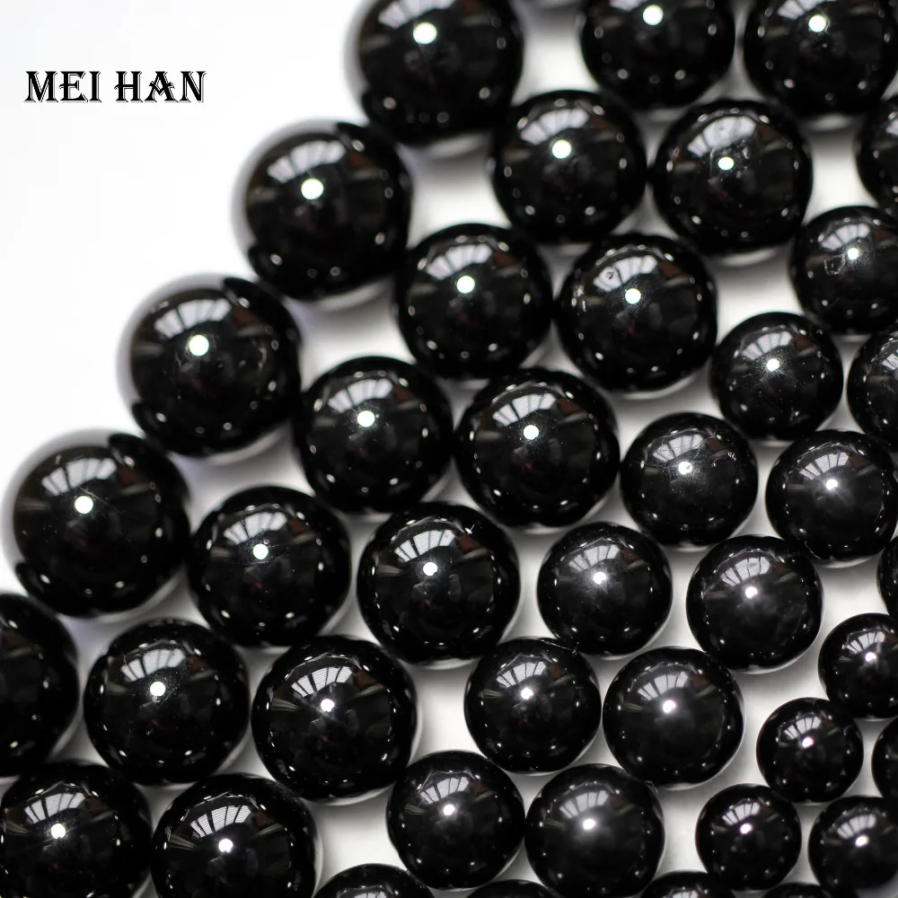 Meihan Оптовая Продажа Природный 9 5 10 мм черный турмалин Гладкая круглая свободная