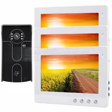 DIYSECUR 10 inch Wired Video Door Phone Doorbell Home Security Intercom System RFID Camera IR Night Vision 1 Camera 3 Monitors