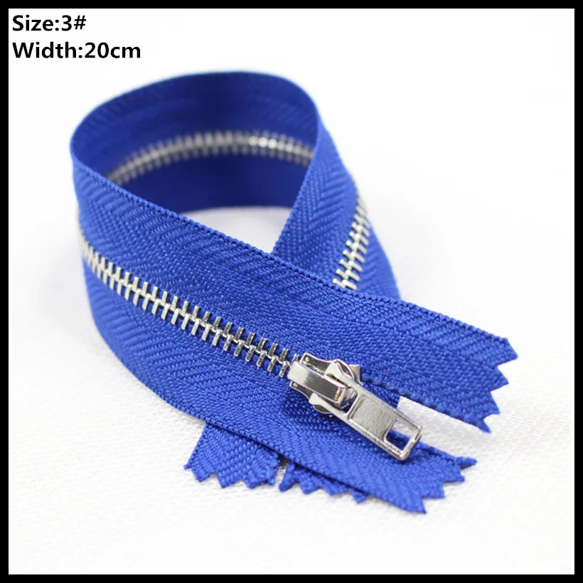 High quality 20cm 3 20pcs/lot blue Metal Zipper for Sewing zip Garment