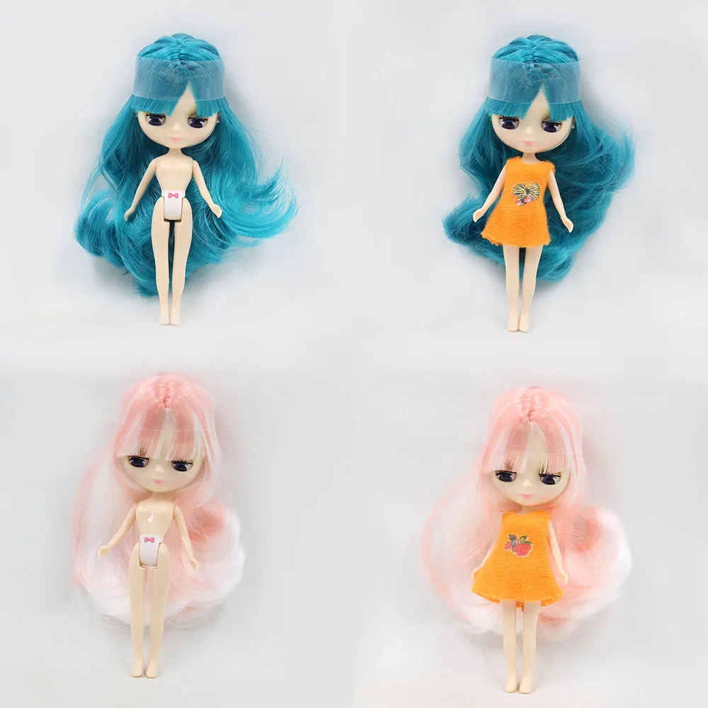 Мини Blyth Обнаженная кукла 10 см разные цвета волос с случайным платьем с челкой нормальное тело DIY модные игрушки