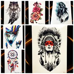 25 Стиль индейских племен волк воин Временные татуировки Водонепроницаемый поддельные цветок тату Для мужчин Для женщин Средства ухода за