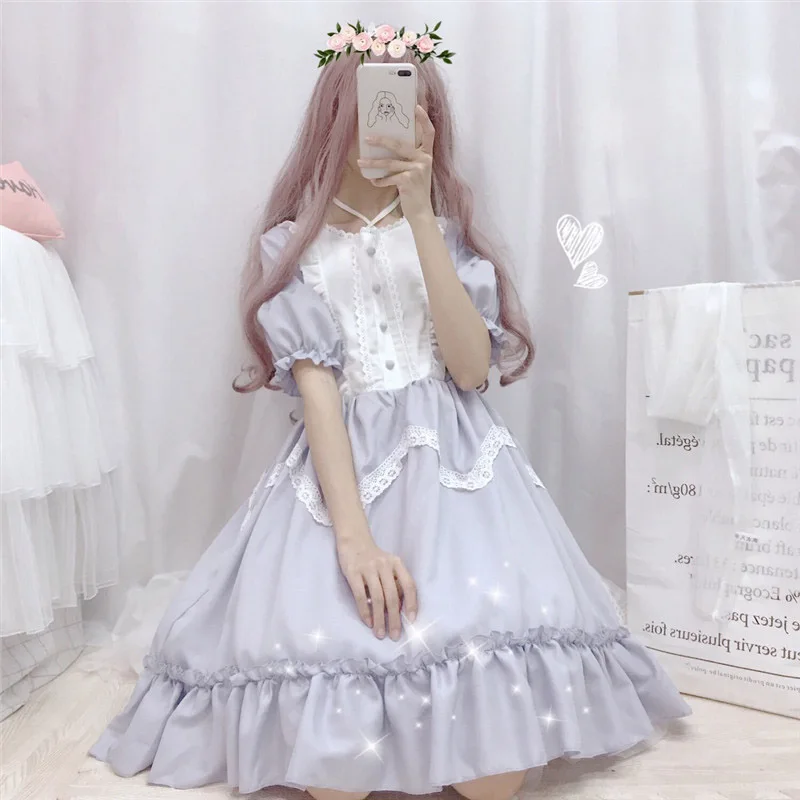 

Summer Women's Japanese Harajuku Student Tens Girls Ruffle Lolita Dress Lantern Sleeve Short Sleeve / Long Sleeve Sweet Dress