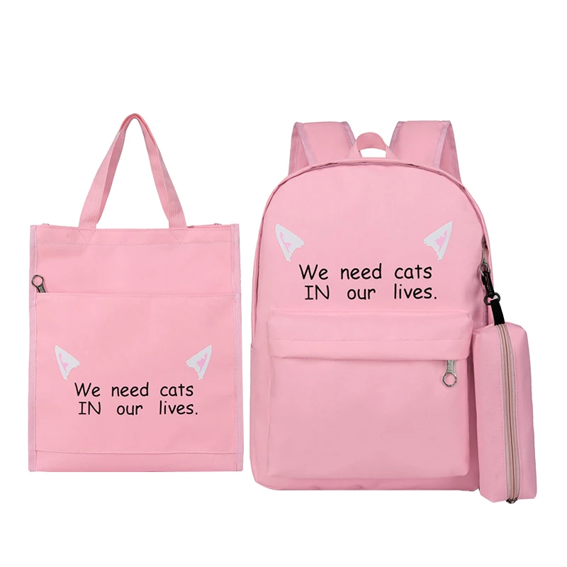 

Cute Letter School Bag Set Solid Orthopedic Backpack For Girls Stationery Book Kids Backpack Teenage Pencil Case Satchel Supply