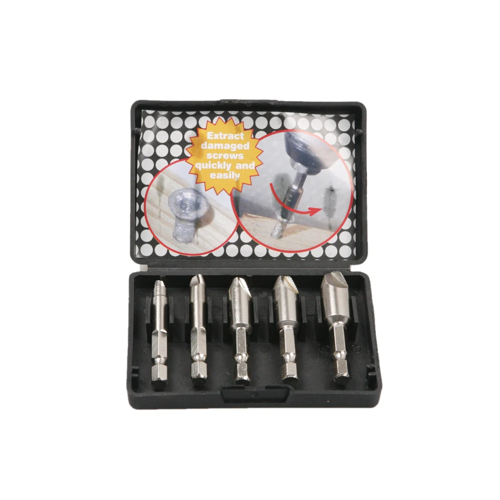 High Quality 5Pcs/Set HSS Screw Extractor Set with 1/4'' Hex Handle