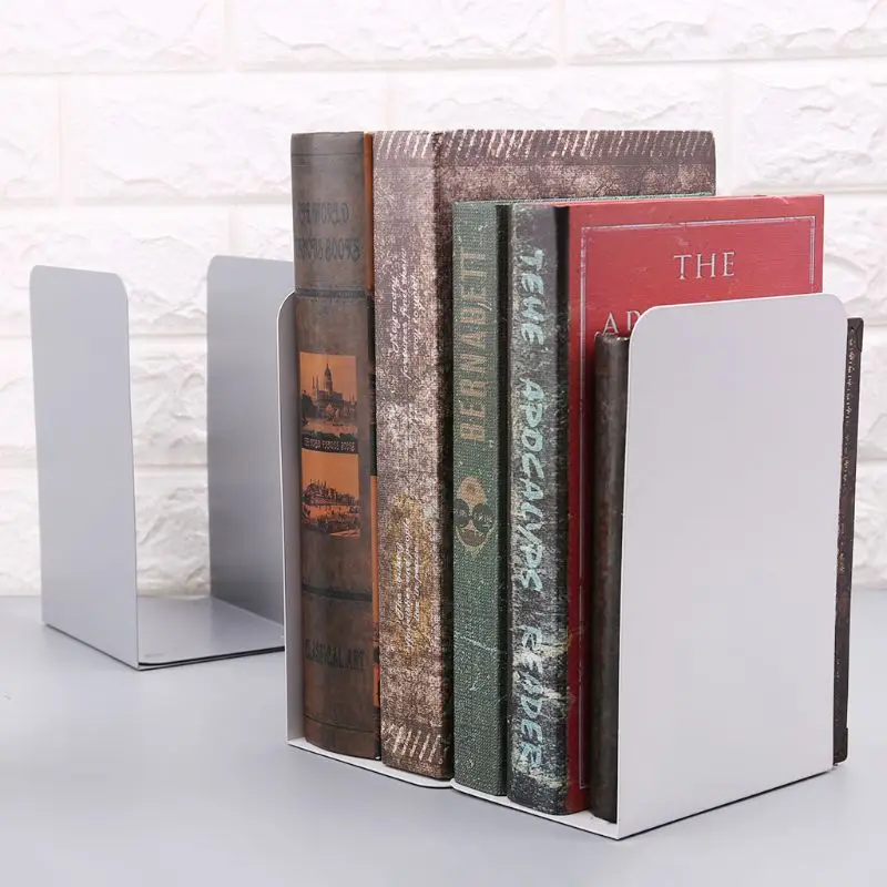 

1 Pair Metal Bookends Organizer Desktop Office Home Book Shelf Storage Holder Book Ends