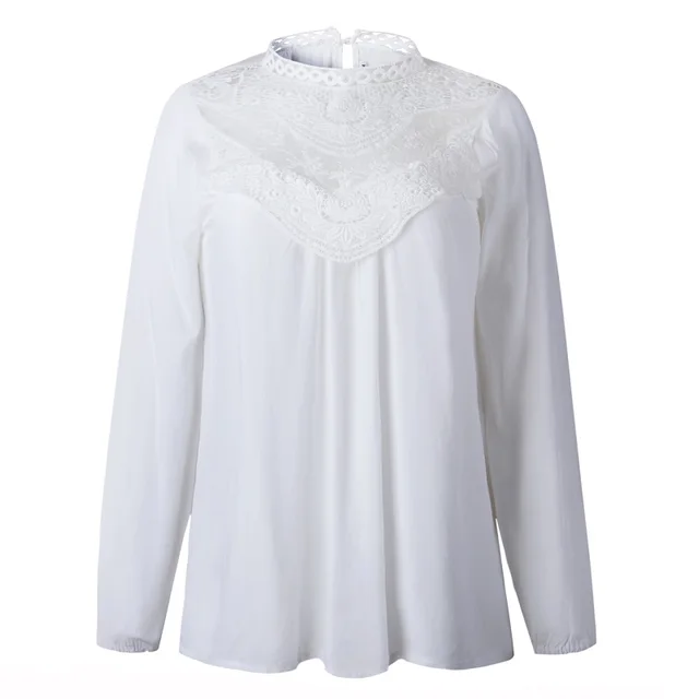 Autumn 2019 New Casual Women Top O Neck Long Sleeve Fashion Lace