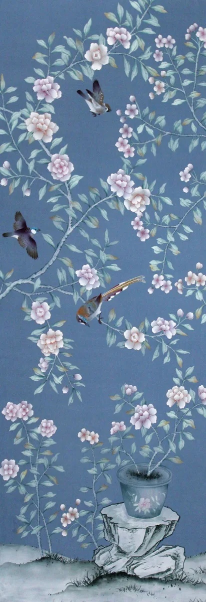 

Classic style Unique Hand-painted silk wallpaper painting flowers with birds wallcovering many patterns and background optional