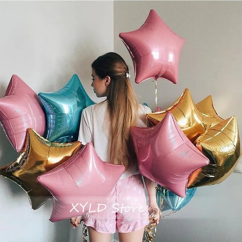 

6pcs 18inch Pure color pink white star shape helium foil Balloons Birthday Party Wedding Decorations supplies graduation baloons