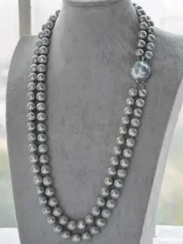 

free shipping DOUBLE STRANDS SOUTH SEA AAA 9-10MM GRAY PEARL NECKLACE 20 INCH