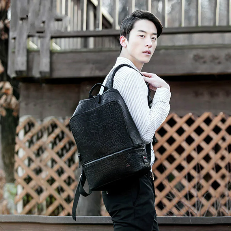 

Laptop shoulder bag male fashion PU student travel backpack