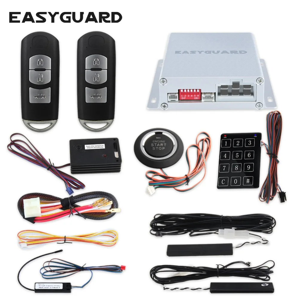 

EASYGUARD pke car alarm system remote engine start stop smart key touch password entry shock sensor keyless entry alarm