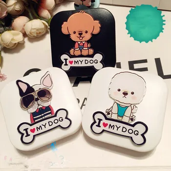 Ceny LIUSVENTINA DIY Akrylowe śliczne Kocham Mojego Psa Buldog Pudel Samoye Kontakt Futerał Na Okulary Box Z Lustrem Pojemnik Na Soczewki Kontaktowe