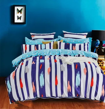 

Mediterranean Sea Colourful Blue White Stripe 4pcs/set Bedding Set Duvet Cover Sheet PillowCase 100% Cotton 2 size L/XL