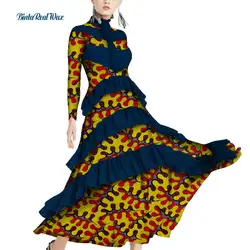 Анкара принт Длинные платья с драпировкой и оборками платье африканские платья для женщин Базен Riche традиционная африканская одежда WY4245