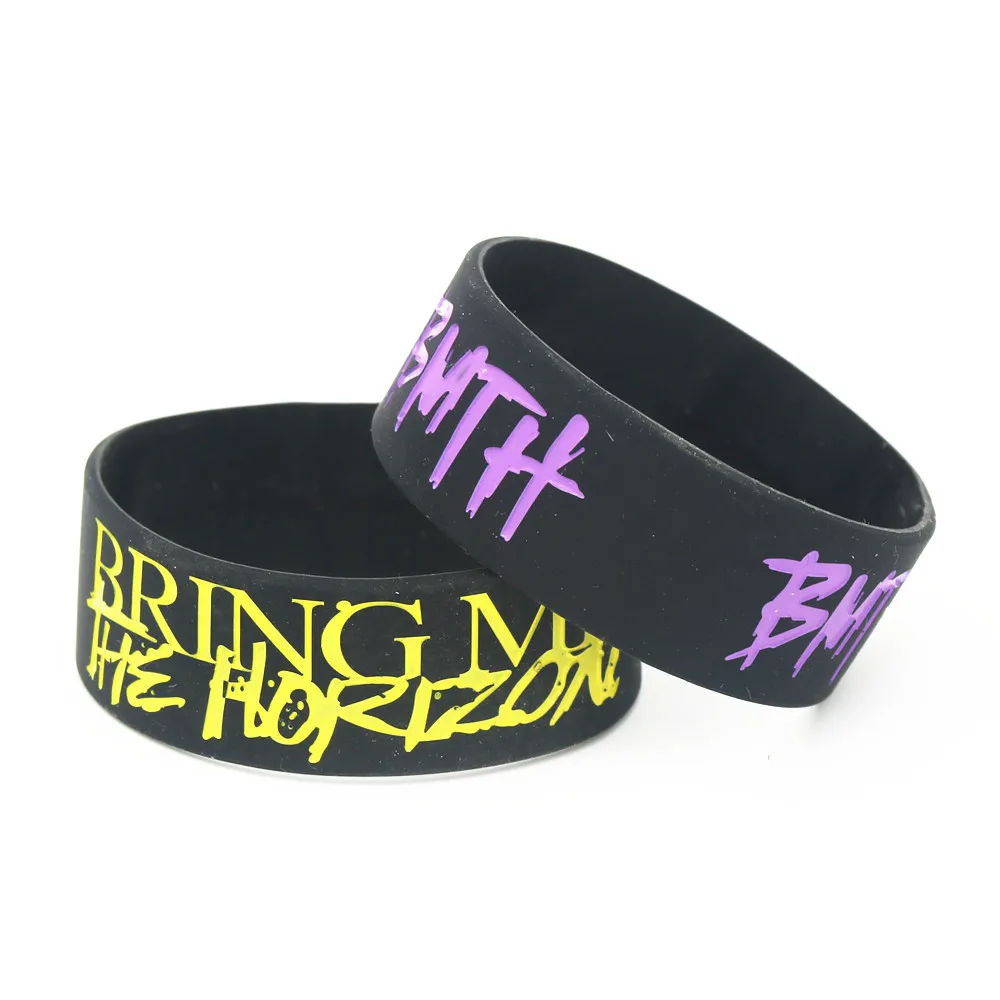 1 шт. горячая Распродажа BMTH BRING ME THE HORIZON силиконовый " широкий силиконовый браслет черные музыкальные полосы браслет и Bangels для подарков SH199 - Окраска металла: Светло-желтый, золотистый цвет