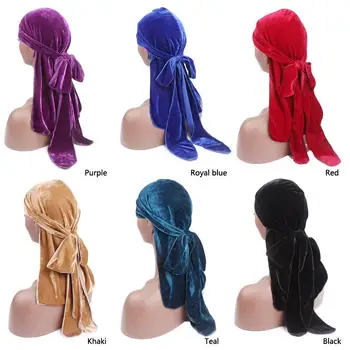 

6pcs Unisex Scarf Cap Chemo Bandanas Turban Women Muslim Long Tail Hat Velvet Beanies Headscarf Hair Loss Turban Random Color