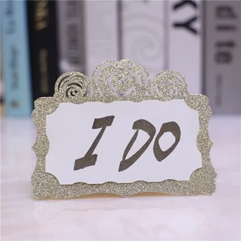 

Gold Shiny glitter place card with blank label , Laser cut table card Seating Number card for wedding party place cards 200PCS