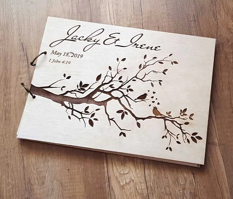 Personalized Engraved Wooden Guest Book Bird Wedding Guest Book Rustic Wedding Bridal Shower