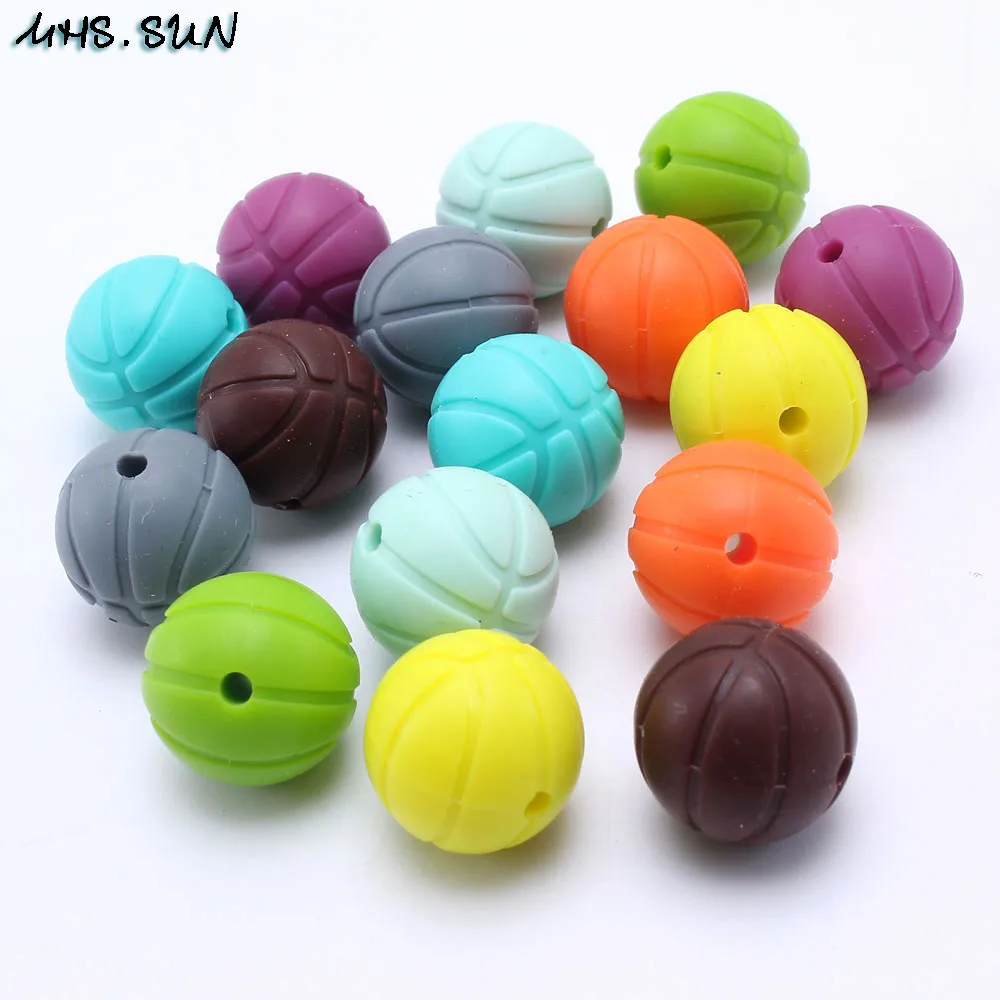 

MHS.SUN Approved 100% Food Grade Silicone beads teething 16MM basketball round beads for baby kid teething jewelry necklace DIY