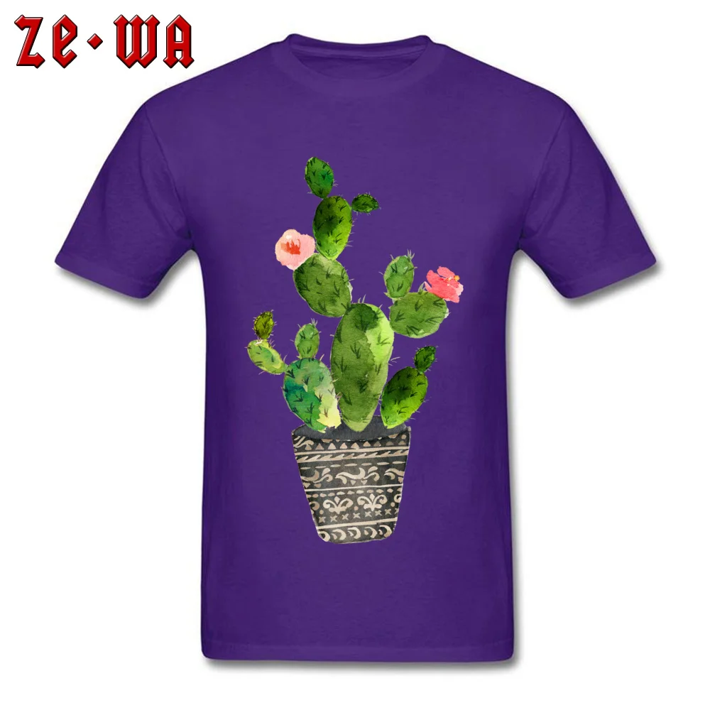 cactaceae watercolor pear cactus 2018 Fashion Mens T-Shirt Round Neck Short Sleeve 100% Cotton Fabric Tops Shirts T Shirts cactaceae watercolor pear cactus purple