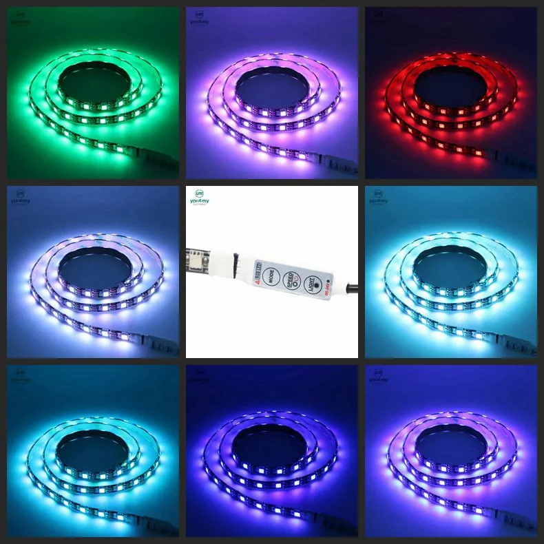 SZYOUMY 20 шт. USB Светодиодная лента Черная печатная плата 5050 RGB ТВ фоновая подсветка Комплект с мини 3 кнопочным контроллером, 1 метр/комплект