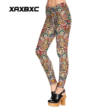 

1540 Sexy Girl leggins National Paisley Amoeba Cell Printed Polyester Elastic Slim Fit Fitness Women Leggings Pants Trousers