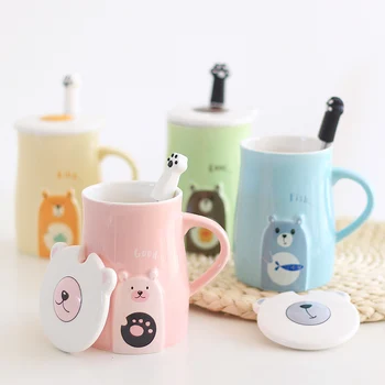 

Simple and cute ceramic cup large capacity home art students water cup lovers cup coffee cup mug with lid spoon