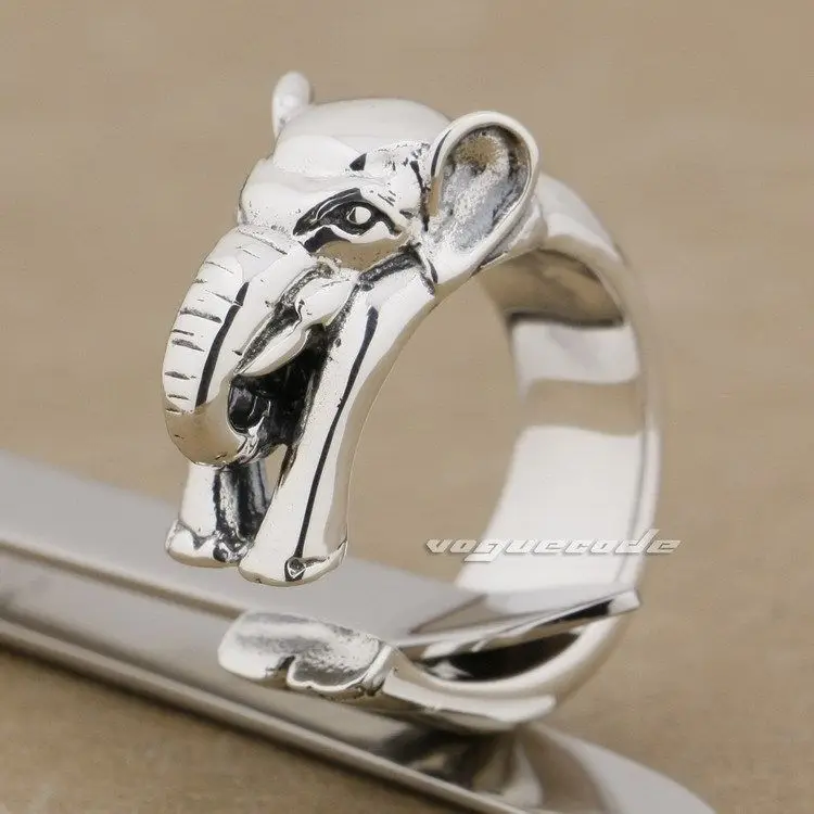 

Solid 925 Sterling Silver Huge Heavy Elephant Free Size Mens Biker Ring 9K026