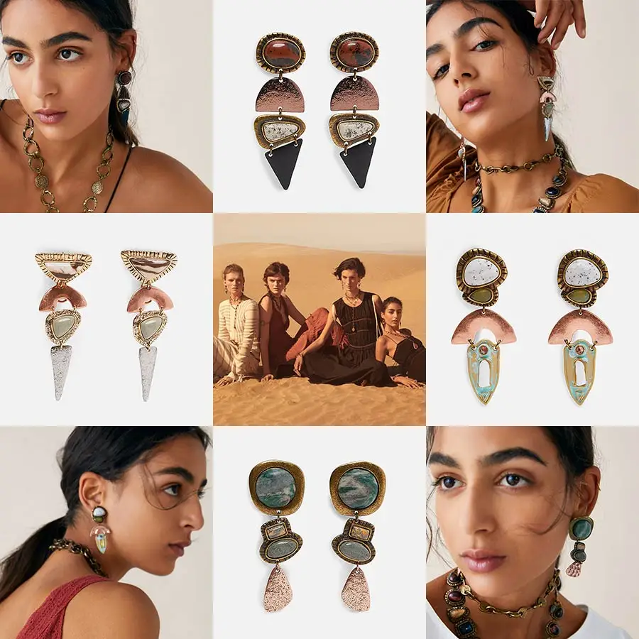 

Dvacaman ZA Beaded Earrings for Women Vintage Metal Drop Earrings Girl Statement Wedding Party Jewelry Pendientes Female Bijoux
