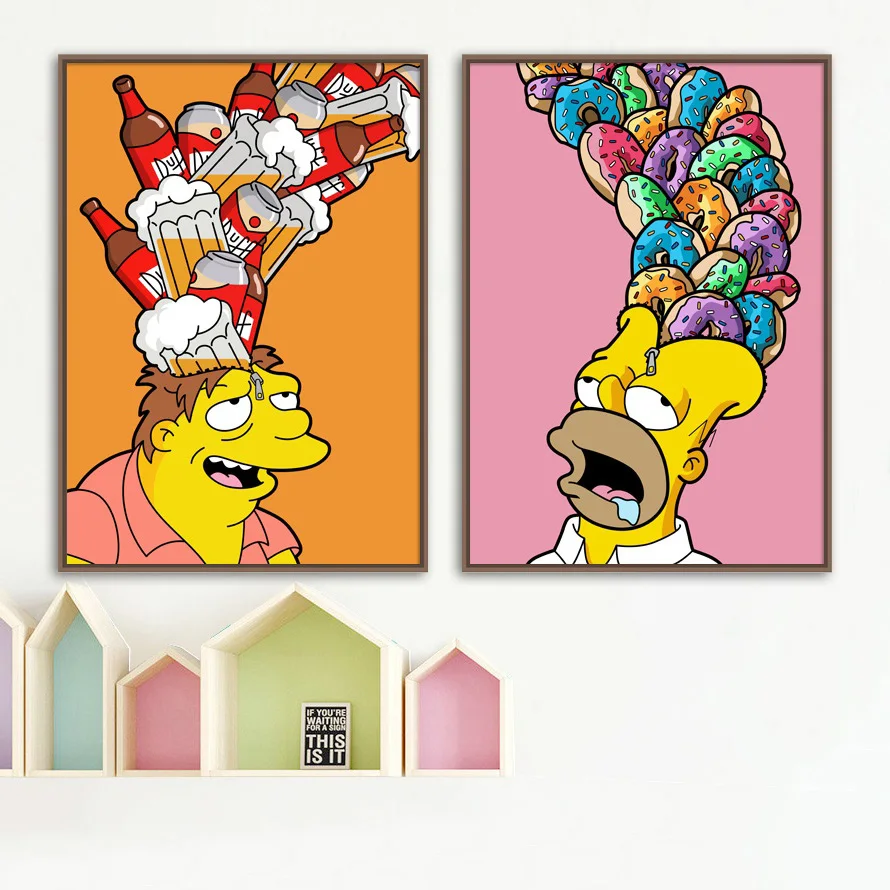 Simpsons Beer Donut Nordic Posters And Prints Wall Art Canvas Painting The Simpsons Family