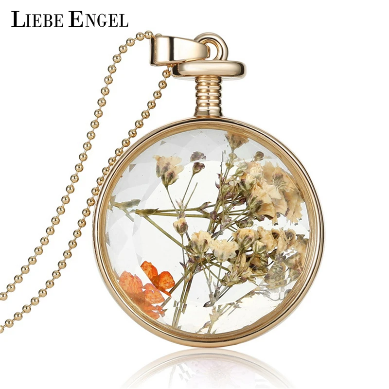 LIEBE ENGEL Women Jewelry Collares Dried Flowers Glass font b Necklace b font font b Pendant