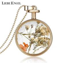 LIEBE ENGEL Women Jewelry Collares Dried Flowers Glass Necklace&Pendant Vintage Long Chain Choker Necklace Summer Fine Jewelry