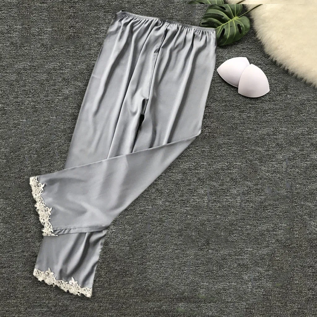 

Women Sexy Lace Sleepwear Pants pijama 2019 New gecelik Solid Comfortable Satin Sling For Female Cute Soft