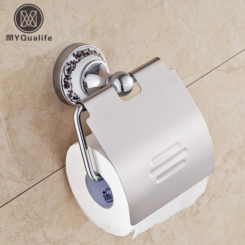 Wall Mounted Chrome Finish Toilet Roll Paper Holder With Cover Bathroom