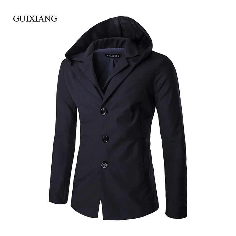 

2019 New Autumn and Winter style men suits blazers fashion casual high quality men hooded solid fake two-piece dress suit coat
