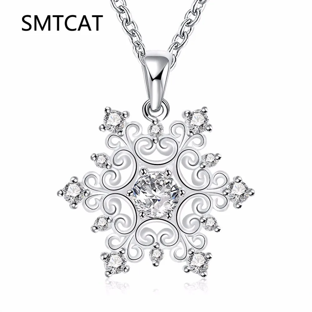 SMTCAT Лидер продаж Акция 2018 Новая мода Снежинка Блестящий Циркон дизайн серебро 925